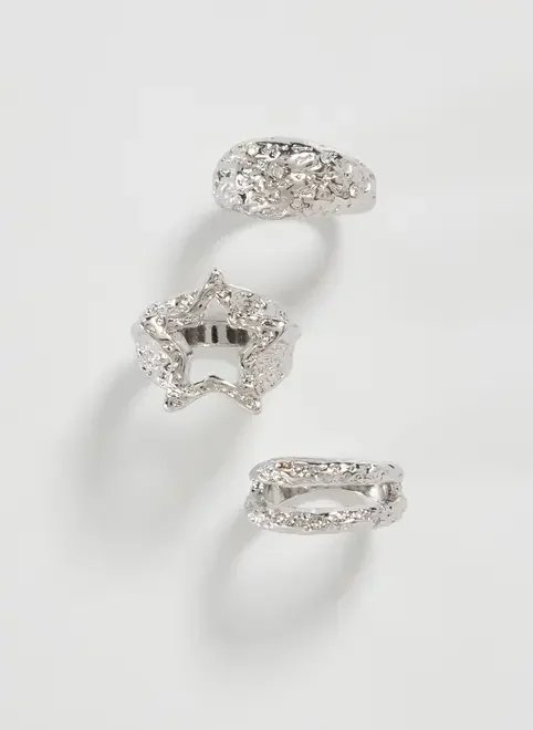 conjunto 3 anéis martelados estrela conjunto 3 anéis martelados estrela