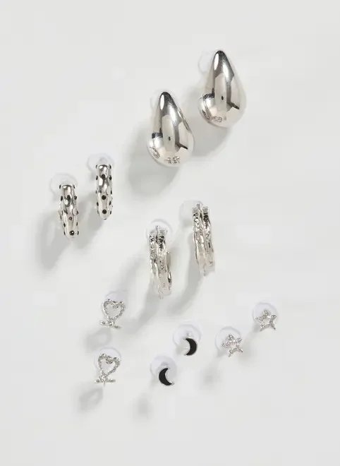 conjunto com 6 brincos prateados conjunto com 6 brincos prateados