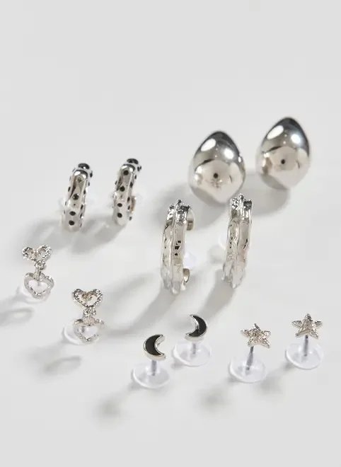 conjunto com 6 brincos prateados conjunto com 6 brincos prateados