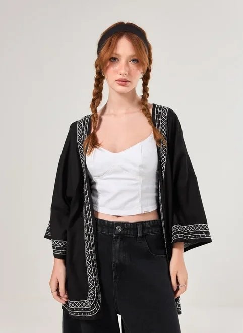 kimono preto bordado kimono preto bordado
