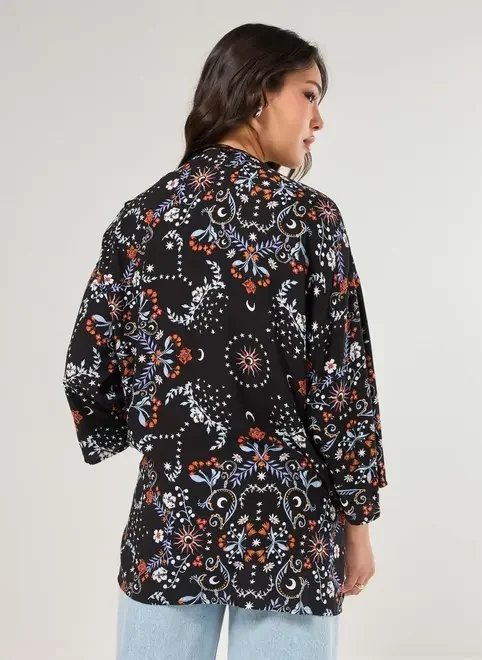 kimono preto estampa florida kimono preto estampa florida