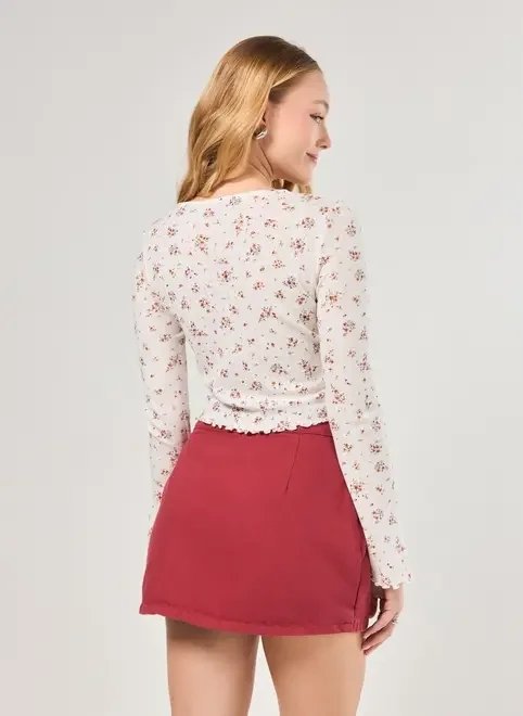 cropped manga longa florido botões cropped manga longa florido botões