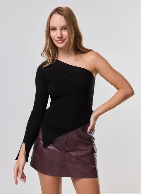 blusa tricô manga única longa assimétrica blusa tricô manga única longa assimétrica