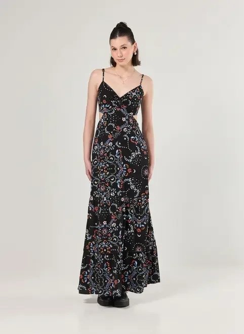 vestido longo preto estampa florida vestido longo preto estampa florida