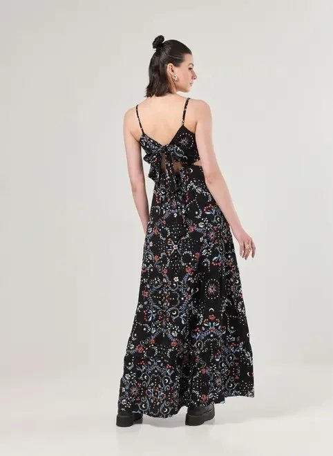 vestido longo preto estampa florida vestido longo preto estampa florida