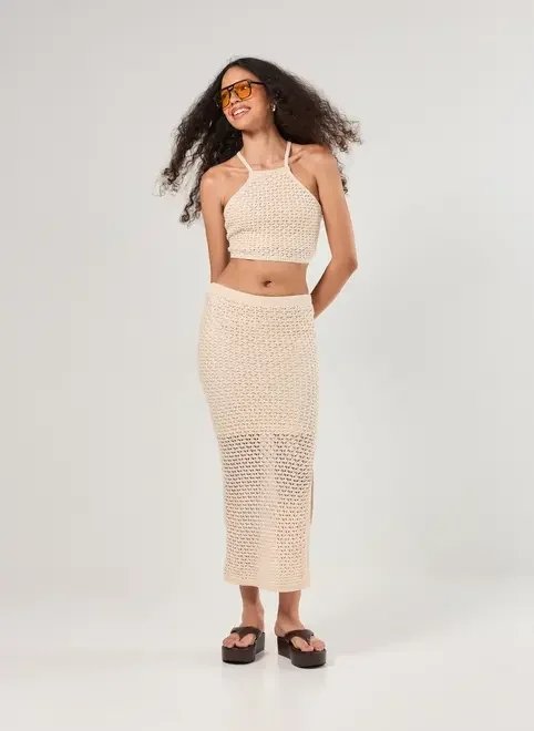 cropped tricô areia frente única cropped tricô areia frente única