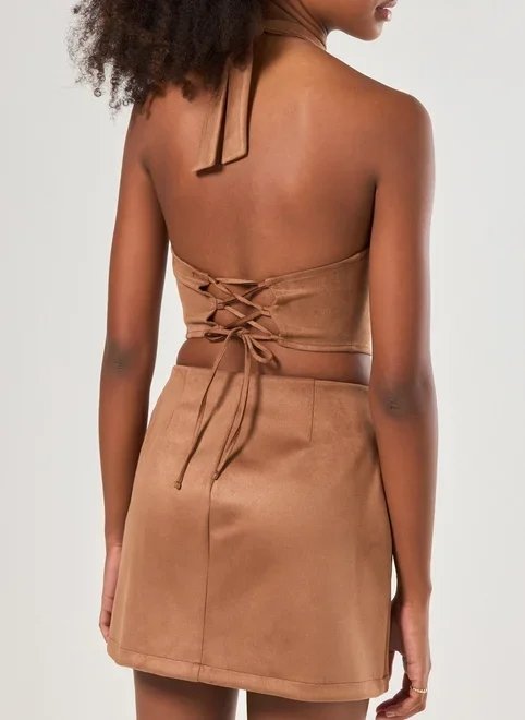 blusa em suede com amarração blusa em suede com amarração