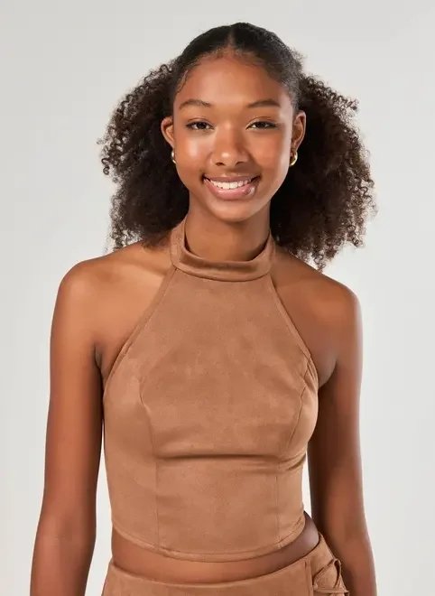 blusa em suede com amarração blusa em suede com amarração