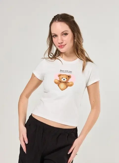 blusa manga curta branca urso coração blusa manga curta branca urso coração