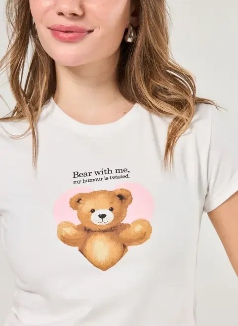 blusa manga curta branca urso coração blusa manga curta branca urso coração
