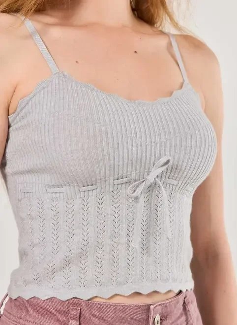 regata tricô cinza laço regata tricô cinza laço