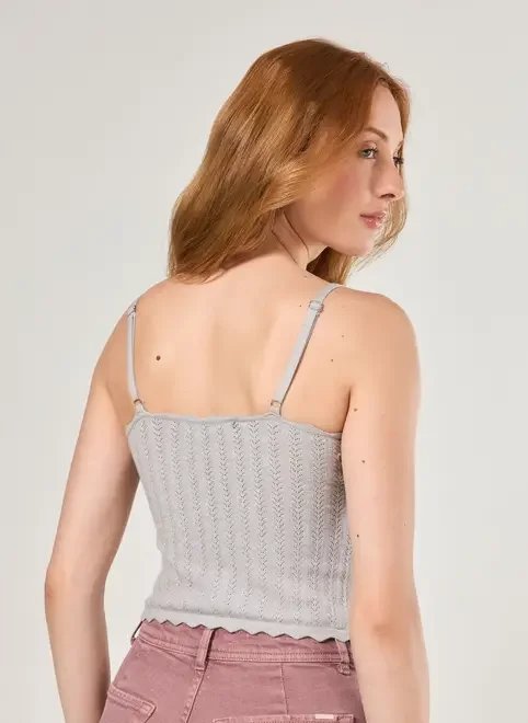 regata tricô cinza laço regata tricô cinza laço