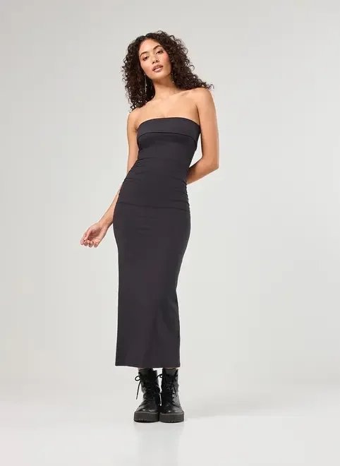 vestido midi sem alças em poliamida vestido midi sem alças em poliamida