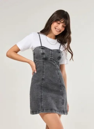 vestido curto em jeans preto