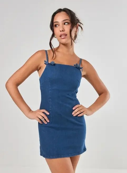 vestido jeans lacinhos vestido jeans lacinhos