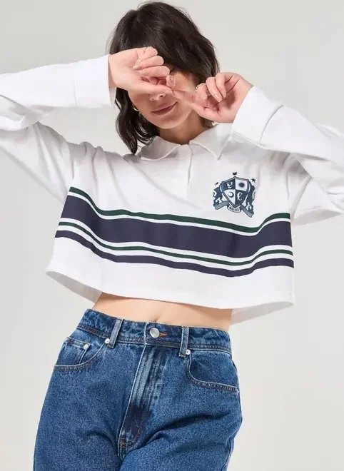 camisa polo cropped manga longa listrada camisa polo cropped manga longa listrada