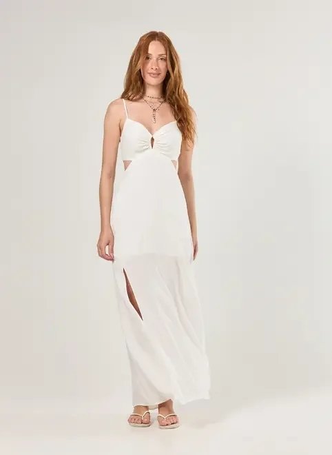 vestido longo off-white recortes laterais vestido longo off-white recortes laterais