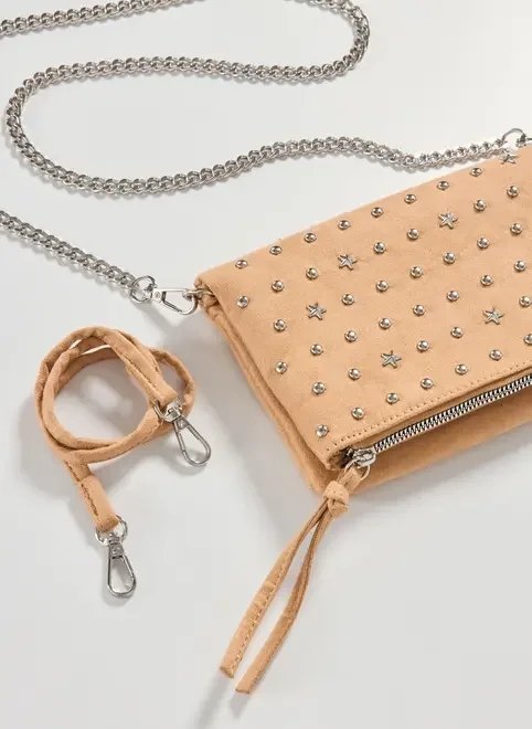 bolsa suede areia tachinhas estrelas bolsa suede areia tachinhas estrelas