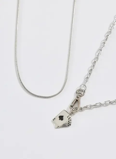 conjunto 2 colares prateados cartas conjunto 2 colares prateados cartas