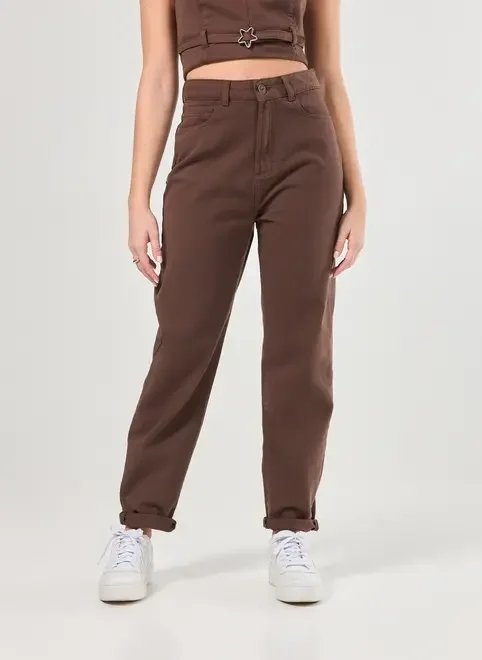 calça mom sarja marrom calça mom sarja marrom