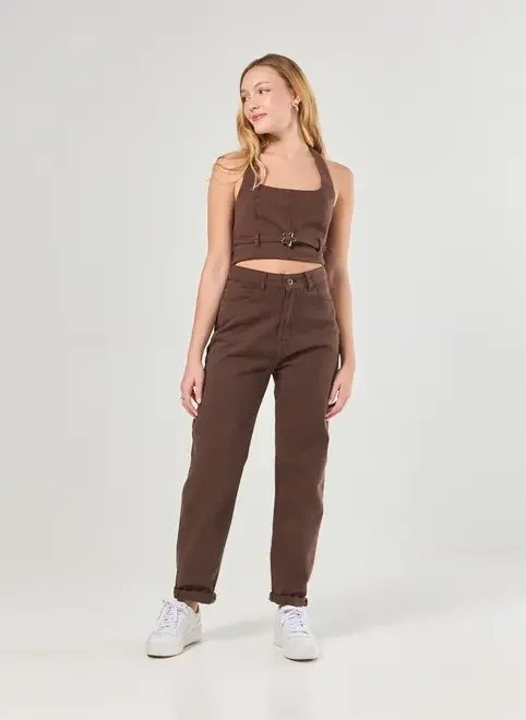 calça mom sarja marrom calça mom sarja marrom