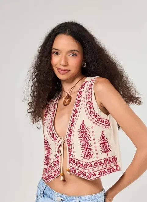 colete linho bordado colete linho bordado