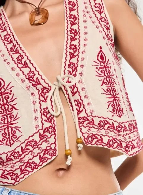 colete linho bordado colete linho bordado