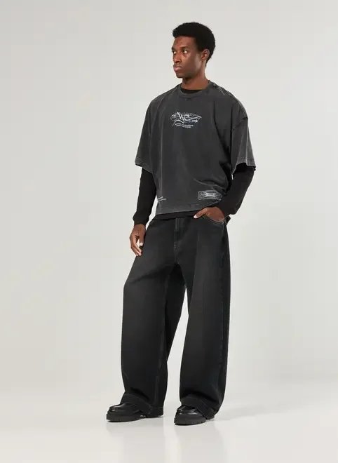 calça oversized jeans black calça oversized jeans black