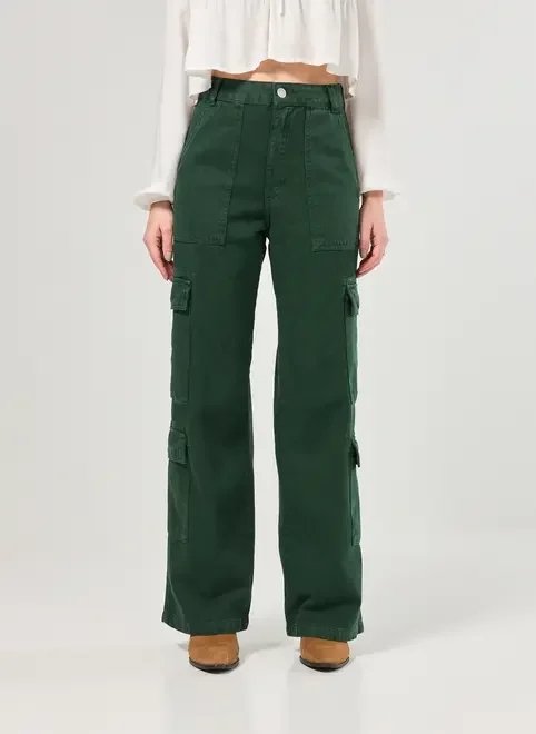 calça sarja verde wide leg cargo calça sarja verde wide leg cargo
