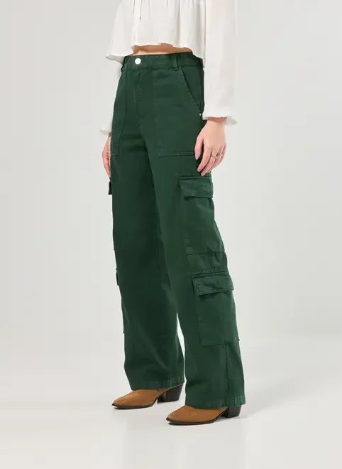 calça sarja verde wide leg cargo calça sarja verde wide leg cargo