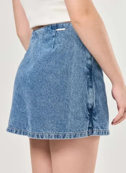 short saia jeans médio com amarração short saia jeans médio com amarração
