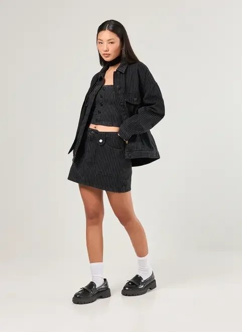 saia jeans preta risca de giz saia jeans preta risca de giz