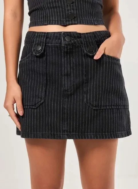 saia jeans preta risca de giz saia jeans preta risca de giz