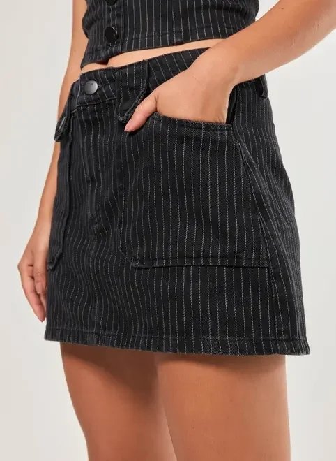 saia jeans preta risca de giz saia jeans preta risca de giz