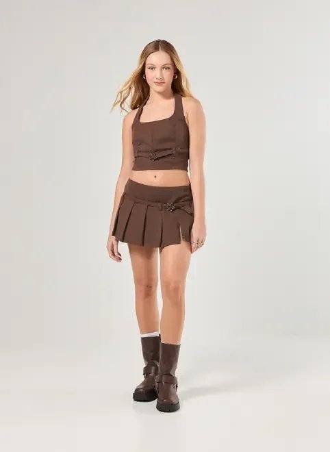short saia sarja marrom cintura baixa short saia sarja marrom cintura baixa