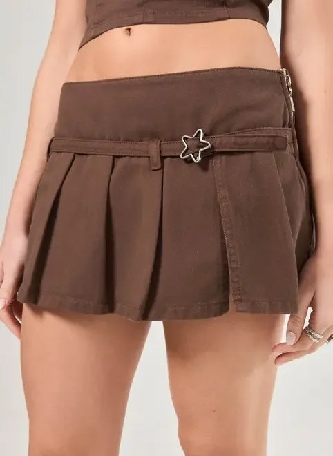 short saia sarja marrom cintura baixa short saia sarja marrom cintura baixa