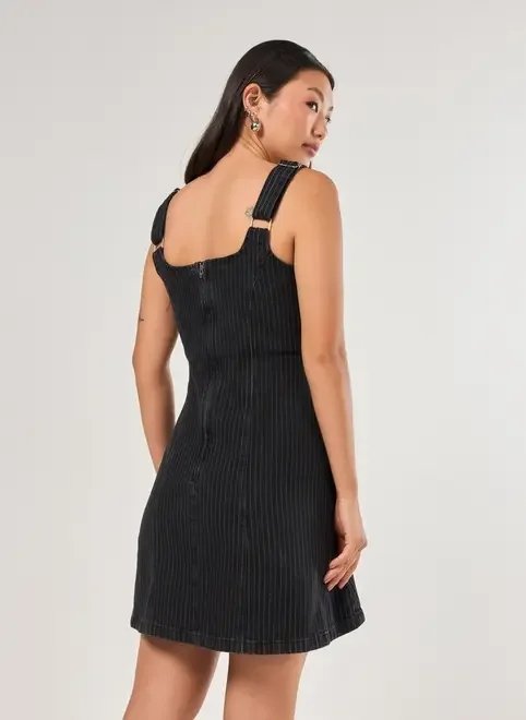 vestido jeans preto risca de giz vestido jeans preto risca de giz