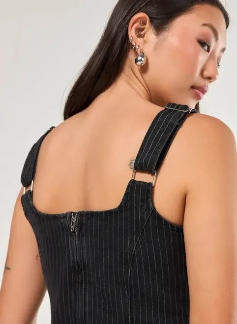 vestido jeans preto risca de giz vestido jeans preto risca de giz