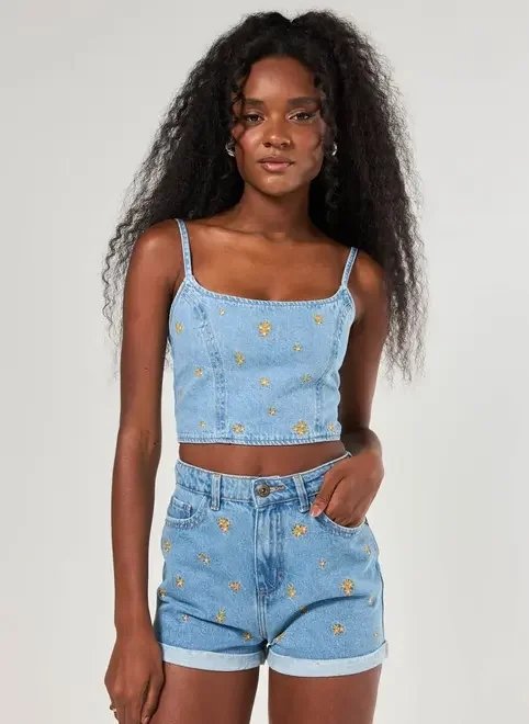 cropped jeans florzinhas bordadas cropped jeans florzinhas bordadas