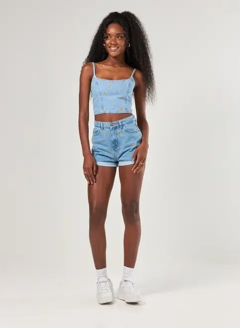 cropped jeans florzinhas bordadas cropped jeans florzinhas bordadas