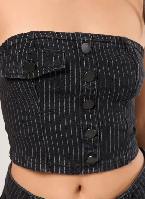 tube top jeans preto risca de giz tube top jeans preto risca de giz