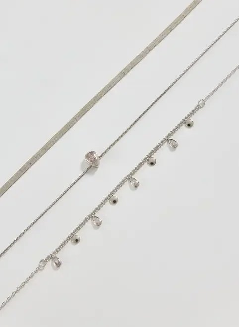 conjunto 3 colares prateados gota zircônia conjunto 3 colares prateados gota zircônia