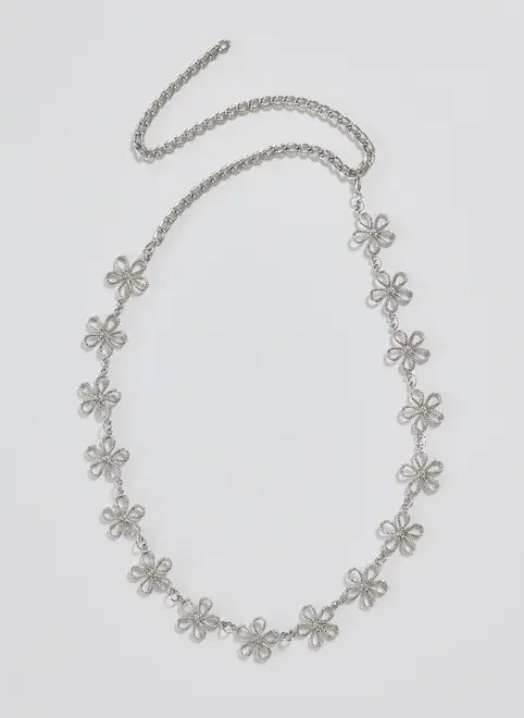 cinto corrente flores prateado cinto corrente flores prateado