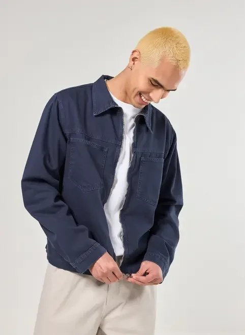 jaqueta em sarja azul-marinho jaqueta em sarja azul-marinho