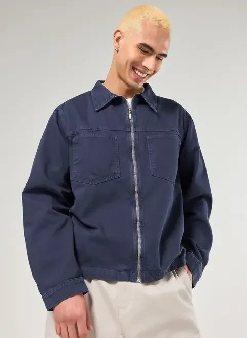 jaqueta em sarja azul-marinho jaqueta em sarja azul-marinho