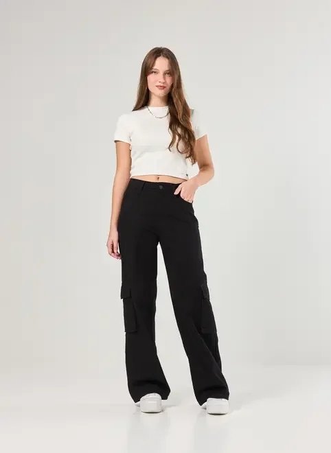 calça wide leg cargo cintura média calça wide leg cargo cintura média
