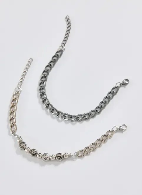conjunto duas pulseiras smile prateadas conjunto duas pulseiras smile prateadas