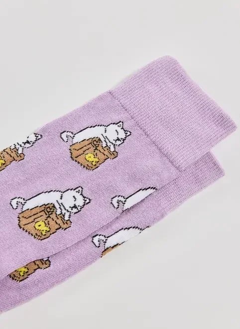 meia lilás gato com lancheira meia lilás gato com lancheira