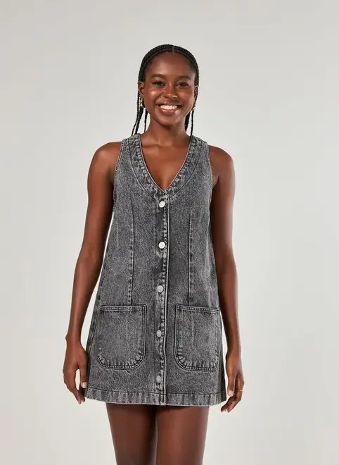 vestido jeans cinza com botões vestido jeans cinza com botões