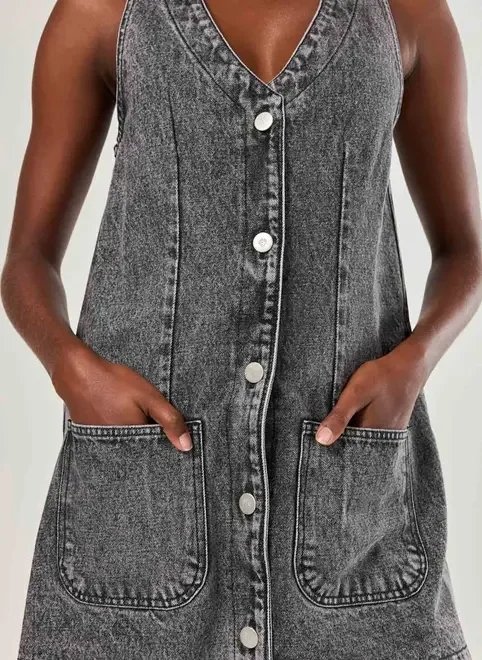 vestido jeans cinza com botões vestido jeans cinza com botões